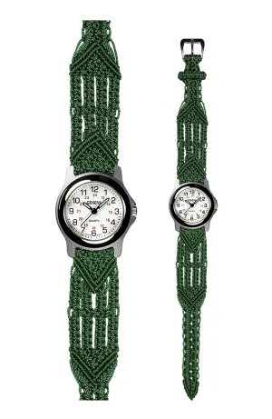 106 Green - Wide with Round Silver Sport Watch