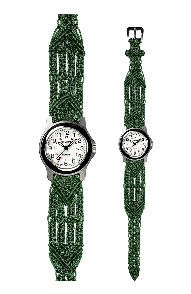106 Green - Wide with Round Silver Sport Watch