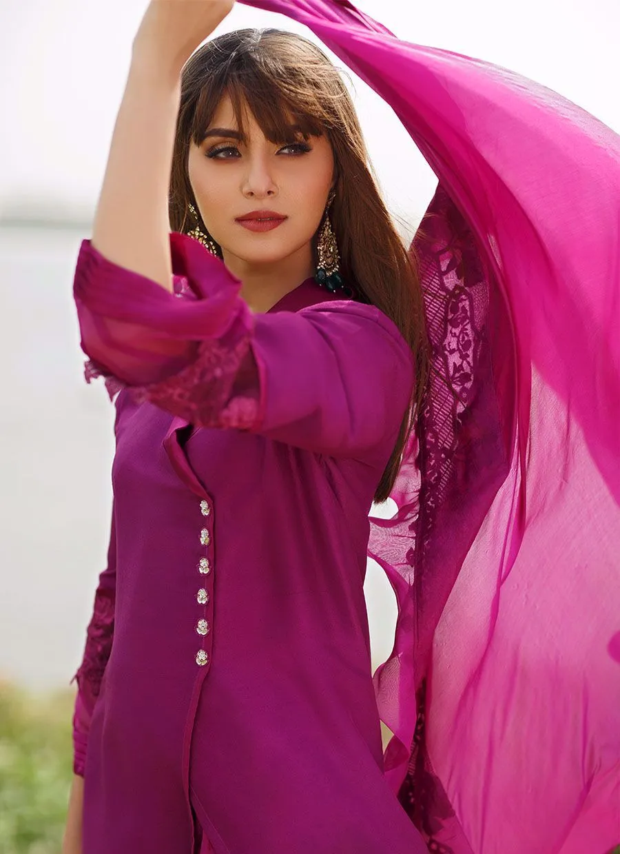 Amethyst overlap shirt with dupatta