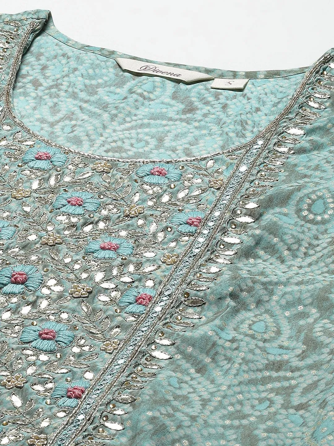 Blue Hand Work Bandhani Printed Muslin Kurta Pant Set With Dupatta