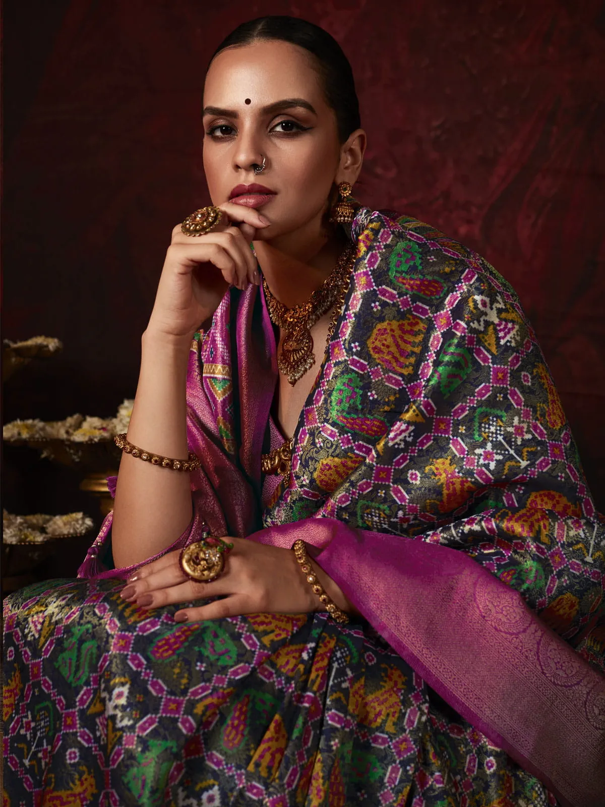 Blue Patola Printed Wedding Wear Saree