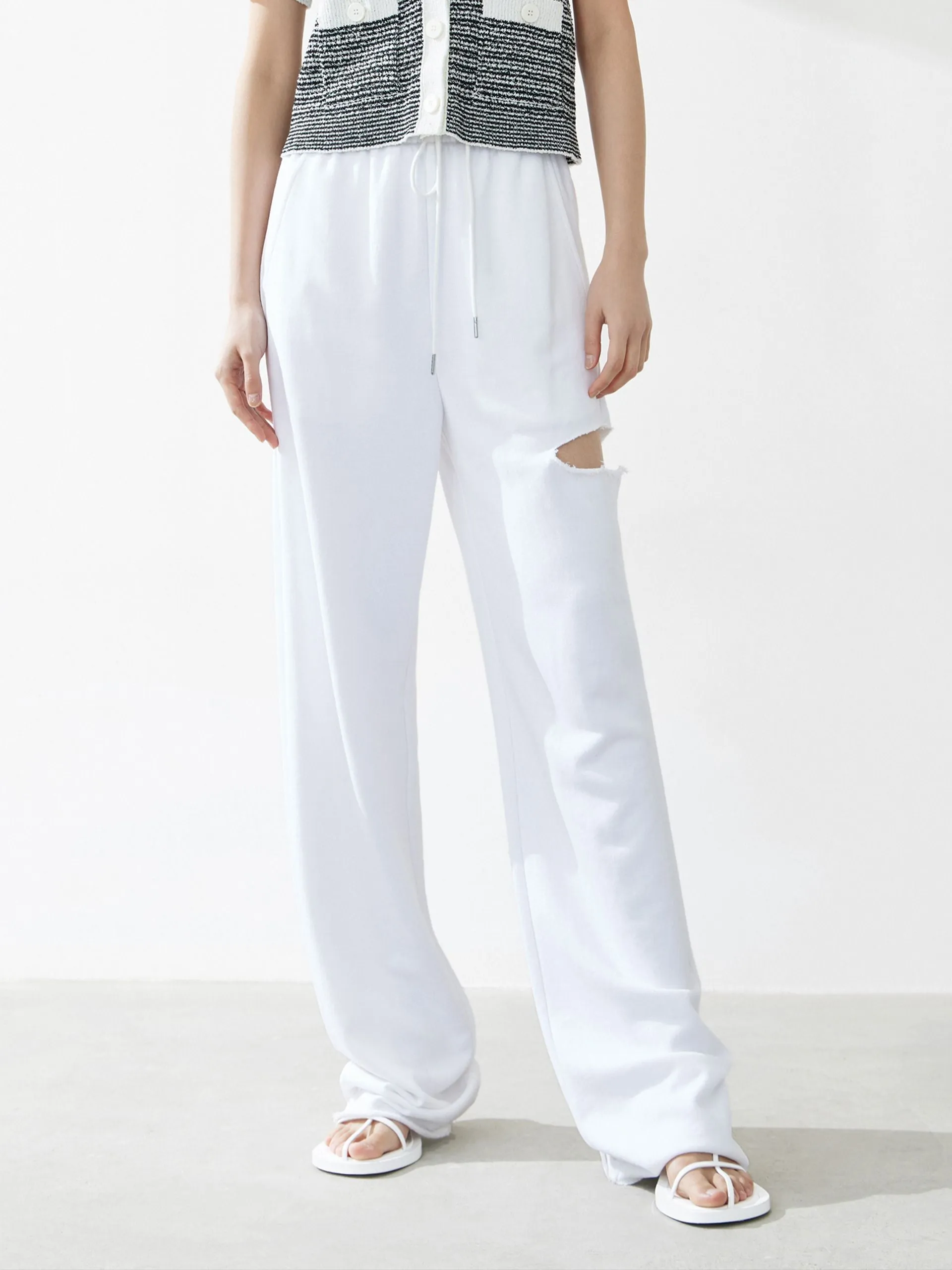 Cotton Side Slits Sweat Pants