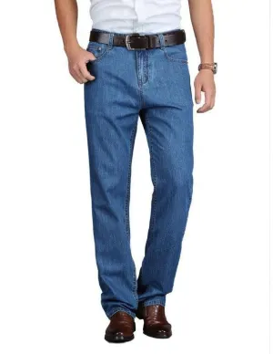 Cotton Summer Men Classic Blue Jeans Straight Long Denim Pants