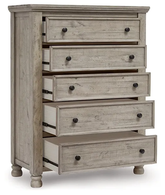 Harrastone Queen Panel Bed with Mirrored Dresser, Chest and 2 Nightstands