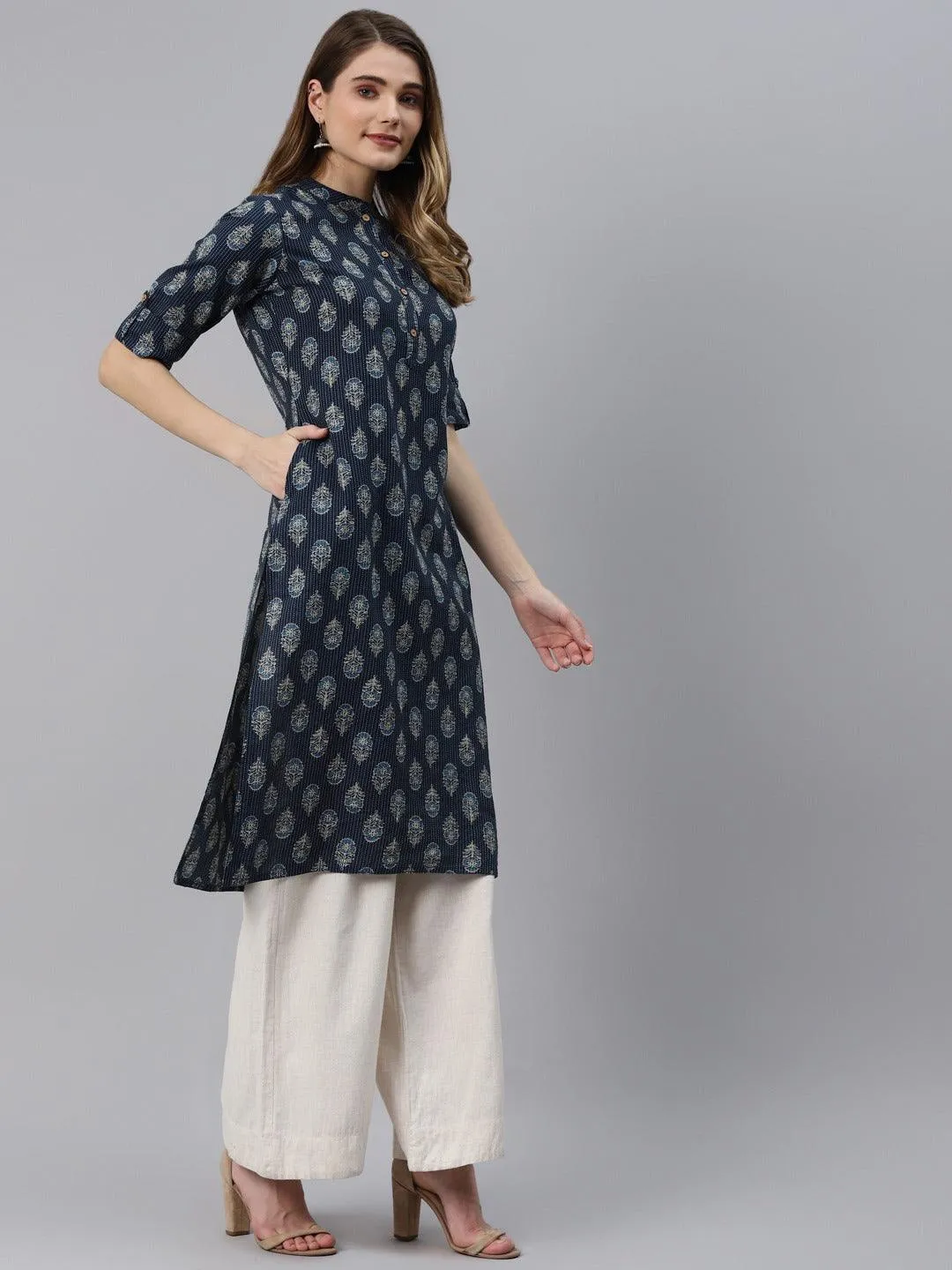 Indigo Blue Cotton Straight Kurta