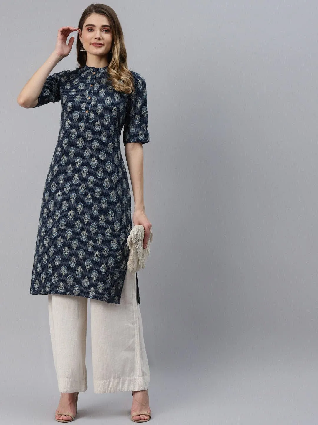 Indigo Blue Cotton Straight Kurta