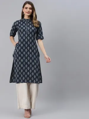 Indigo Blue Cotton Straight Kurta