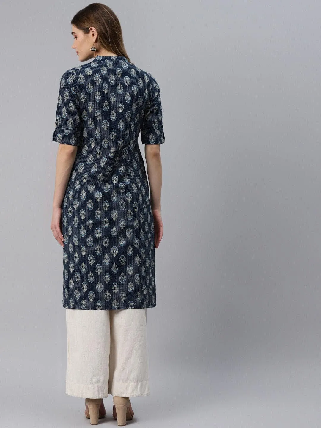 Indigo Blue Cotton Straight Kurta