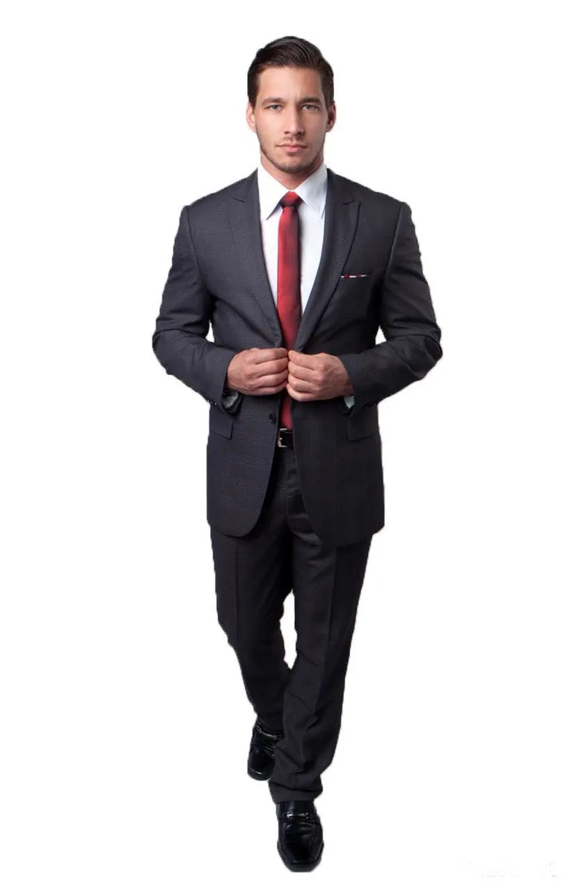New Navy Blue Tonal Plaid Slim Fit Executive Suit by Tazio