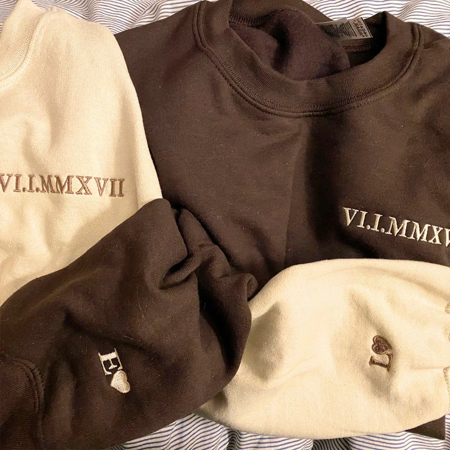 Roman Numeral Date Sweatshirt, Hoodie, Unique Gift for Couple - Embroidered