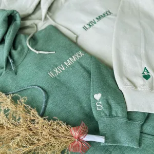 Roman Numeral Date Sweatshirt, Hoodie, Unique Gift for Couple - Embroidered