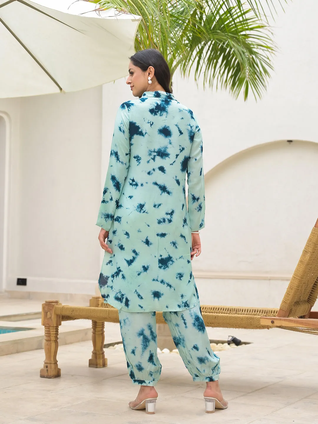 Tie Dye Green Muslin Co-Ord Set For Women