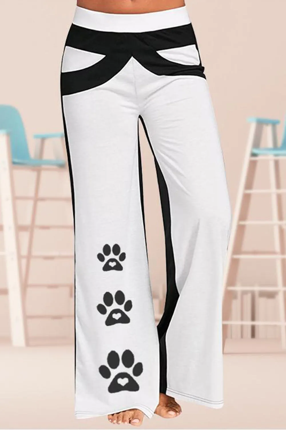 Women's Mid Waisted Wide Leg Yoga Pants dog paw